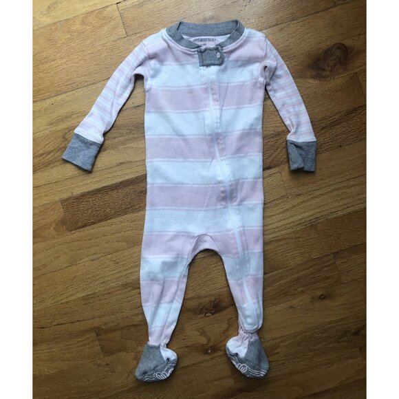 Burts Bees 6-9M Pink Striped Zip Up Footie Sleeper - Picture 1 of 5